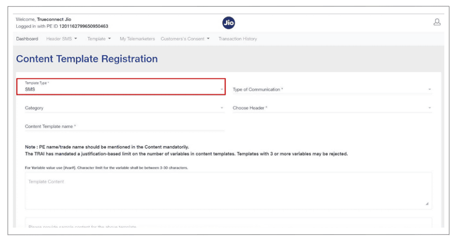 Template submission Required Fields
