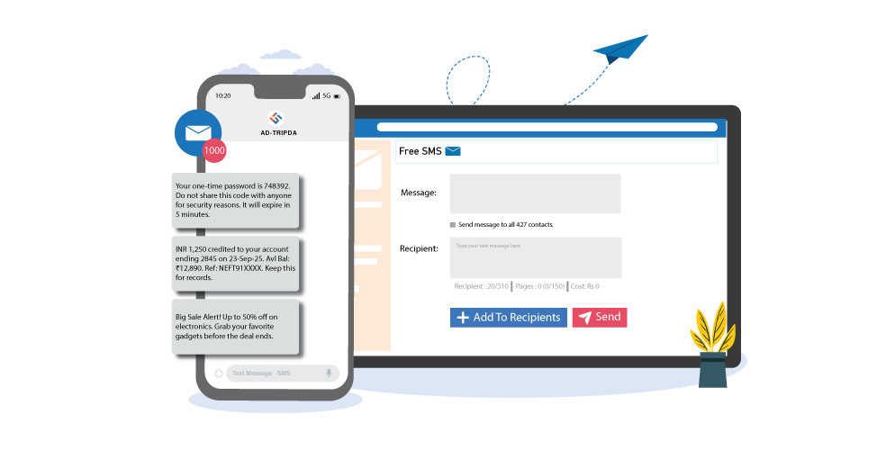 Send 1000 free SMS online with Shree Tripada platform