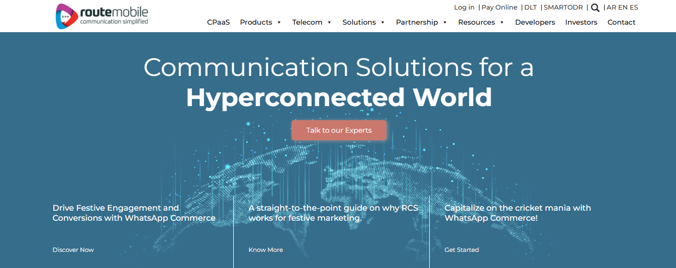 Route Mobile - Mass SMS Company Homepage