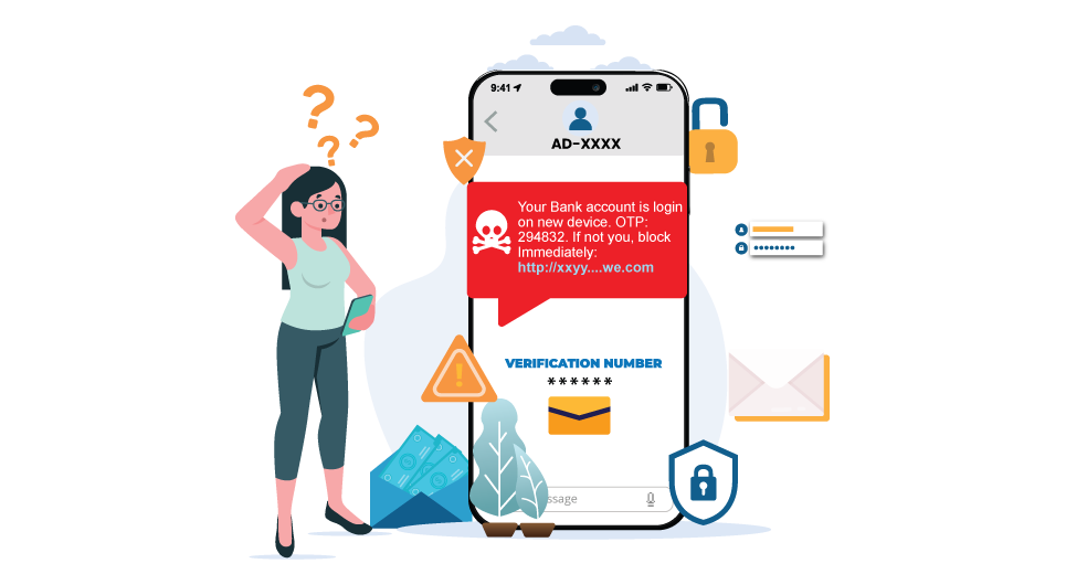 Alert message showing a smishing scam warning