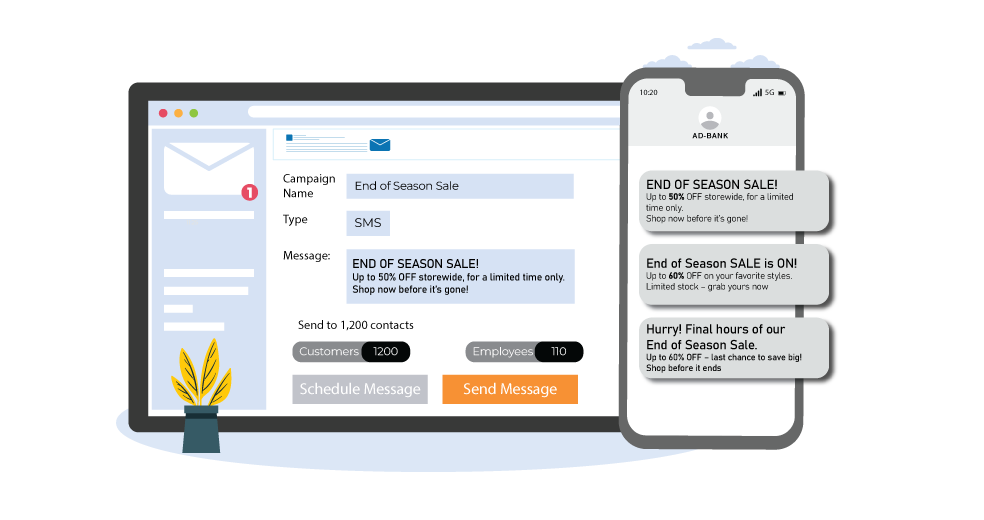 Web SMS platform dashboard on desktop